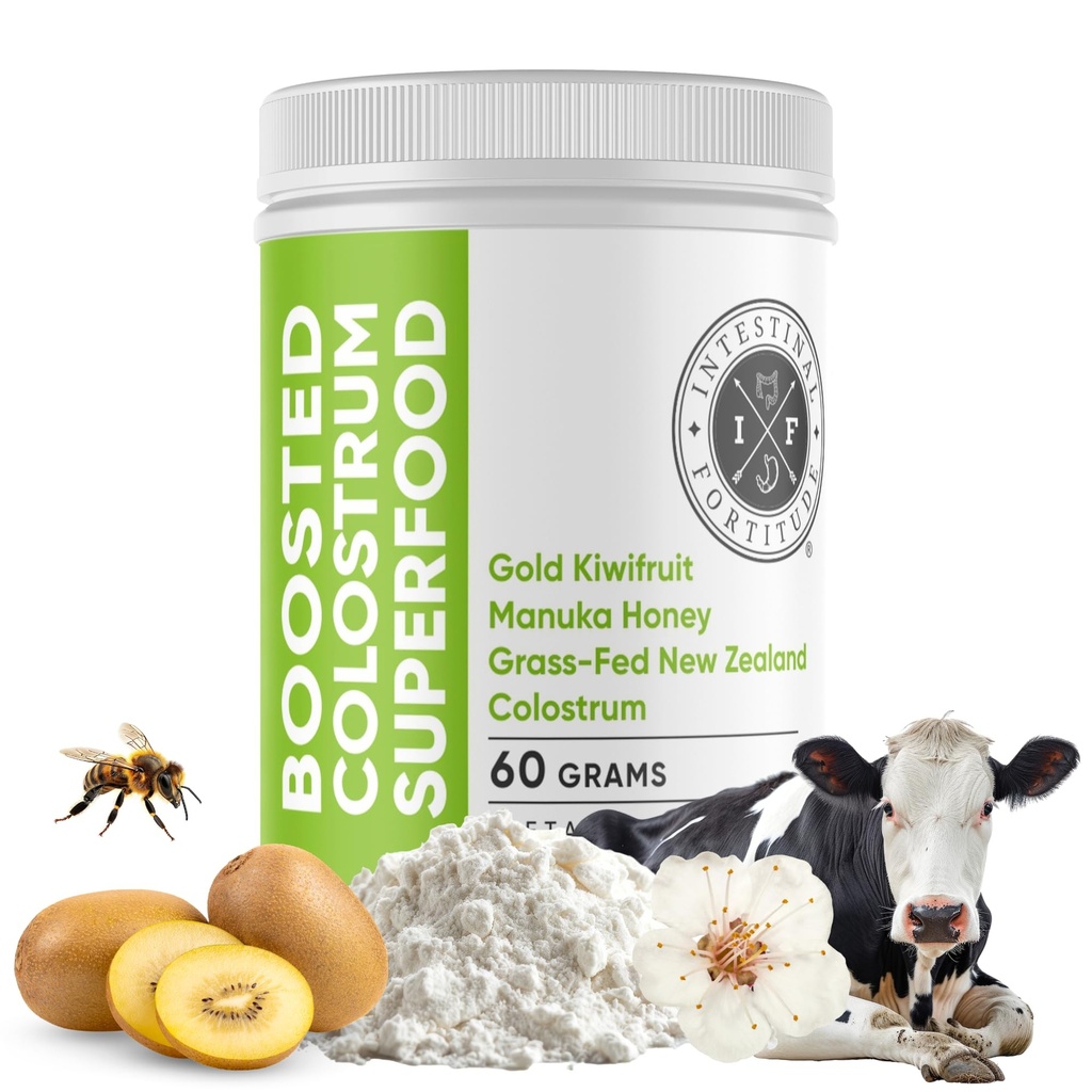 Intestinal Fortitude Boosted Colostrum Superfood Dietary Supplement: Grass-Fed New Zealand Bovine Colostrum, Gold Kiwifruit, Manuka Honey, for Digestion, Immune System, and Gut Health (150 Grams)