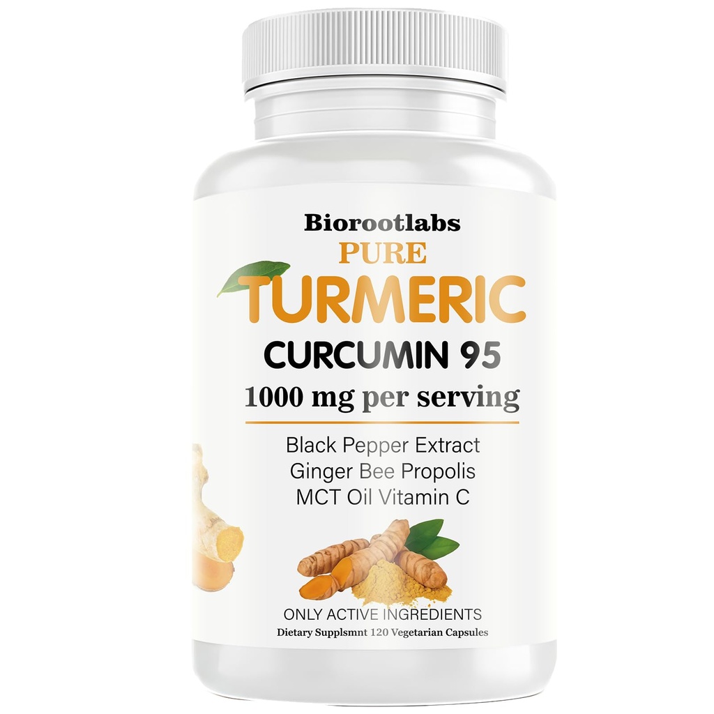 Turmeric Curcumin with Black Pepper | Pure Turmeric Curcumin Supplement | 95% Curcuminoids with Bee Propolis, Ginger, MCT Oil, Fat Soluble Vitamin C, & Black Pepper (1)