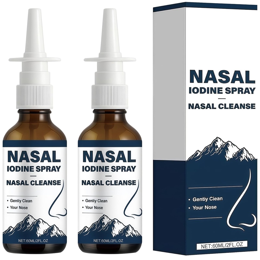 2Pcs Iodine Nasal Spray,Daily Nasal Cleanse & Care Mist,Fine Mist Non-Medicated Nasal Spray for Dry Air,Daily Use and Travel,Cleanses & Refreshes Your Nasal Passages,120ML