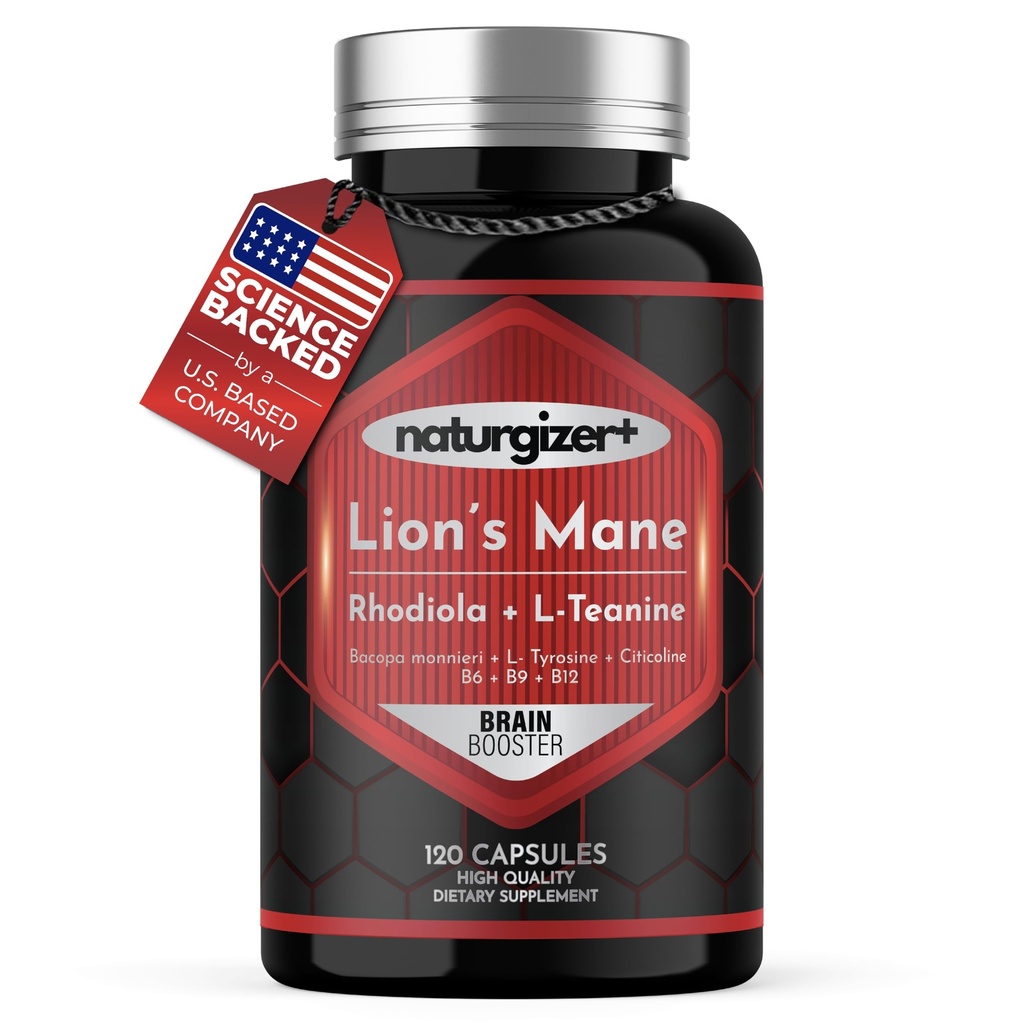 Brain Supplements for Memory and Focus - Powerful Caffeine-Free Nootropic Brain Complex with Lion’s Mane, L-Theanine, Bacopa, Citicoline, L-Tyrosine, Rhodiola & B Vitamins - 120 Vegan Capsules