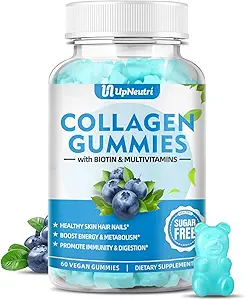 Sugar Free Collagen Peptides Gummies for Women Men, 1500mg Collagen Types I,II,III,V,X, Plus 5000mcg Biotin & Multi Vitamins for Healthy Skin Hair Nails, Immune Digestion Bone Support