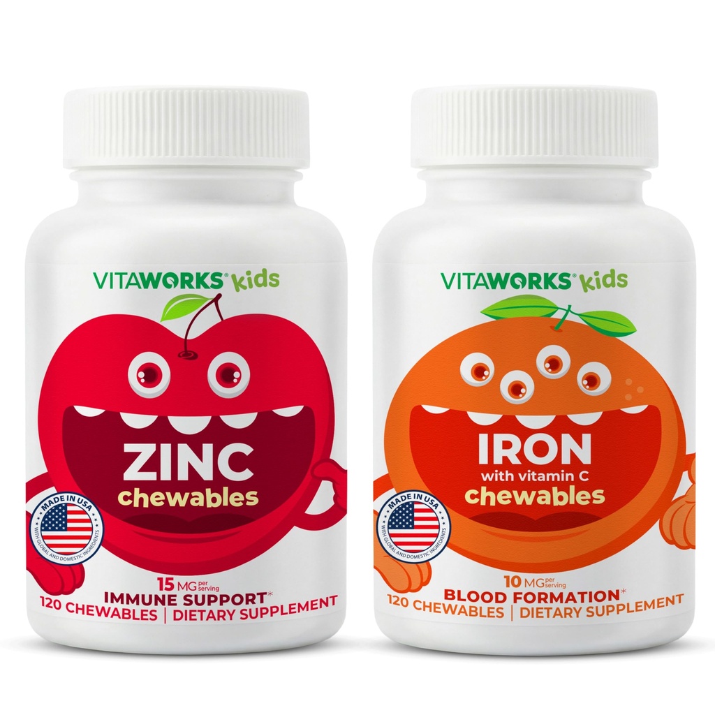 Kids Zinc 15mg Chewables + Iron 10mg + Vitamin C Chewables Bundle