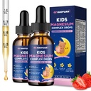 Kids Magnesium Liquid Drops - Magnesium Glycinate Drops for Kids, Citrate Liquid with Calcium, Omega-3, L-theanine, Zinc, Vitamin B6 D3 C for Sleep, Relaxation, Calm & Focus, Strawberry Flavor,4 Fl Oz