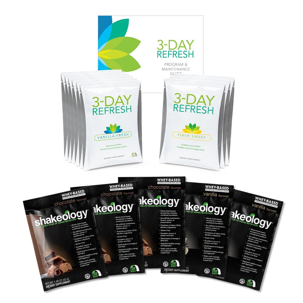 BODi 3-Day Refresh & Shakeology Whey Sampler Pack Bundle - Vanilla Protein Shakes, Fiber Sweep, Superfood Protein with Adaptogens & Probiotics for Digestion, Healthy Weight Loss & Vitality Boost