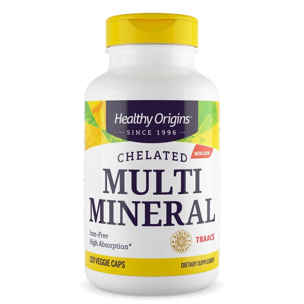 Healthy Origins Chelated Multi Mineral, 120 Veggie Capsules - Featuring Albion Minerals TRAACS High Bioavailability Complex - Supports Bone Health, Immune Function & Metabolic Wellness