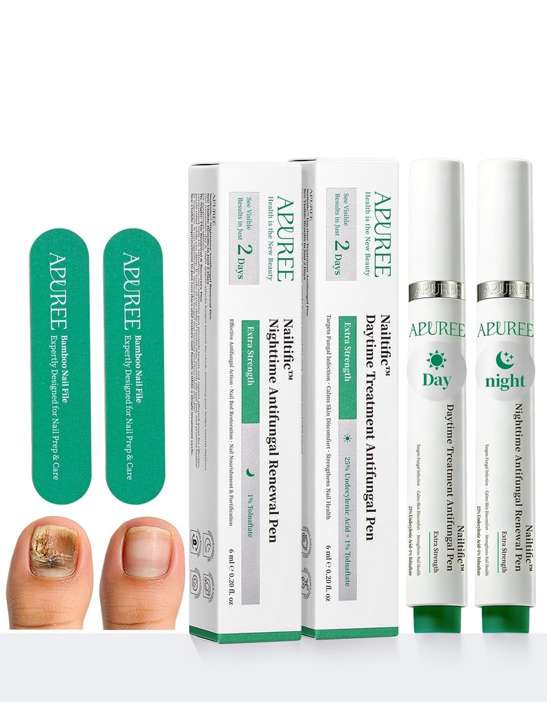 Apuree Antifungal Pen Extra Strength: 25% Undecylenic Acid 1% Tolnaftate| FSA-HSA| 24/7 Day & Night Care | 2Pcs Nail Fungus Pen | Nail Treatment Repair For Damaged Yellow Discolored Thick Nails