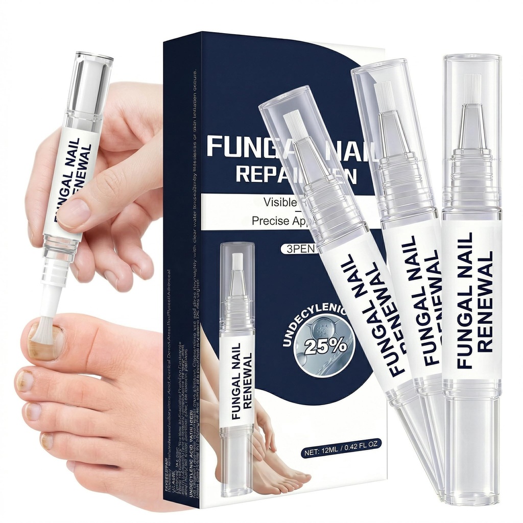 Toenail Repair Treatment Pen for Discolored, Brittle & Damaged Nails - Extra Strength Formula with 25% Undecylenic Acid - Visible Results for Toenails & Fingernails, Professional Nail Renewal (3 Pack)