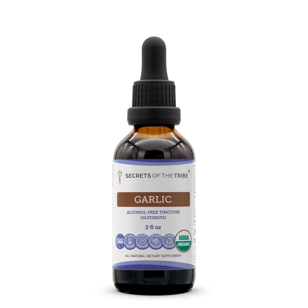Secrets of the Tribe Garlic USDA Organic | Alcohol-Free Extract, High-Potency Herbal Drops | Made from 100% Certified Organic Allium Sativum Dried Bulb (2 oz)