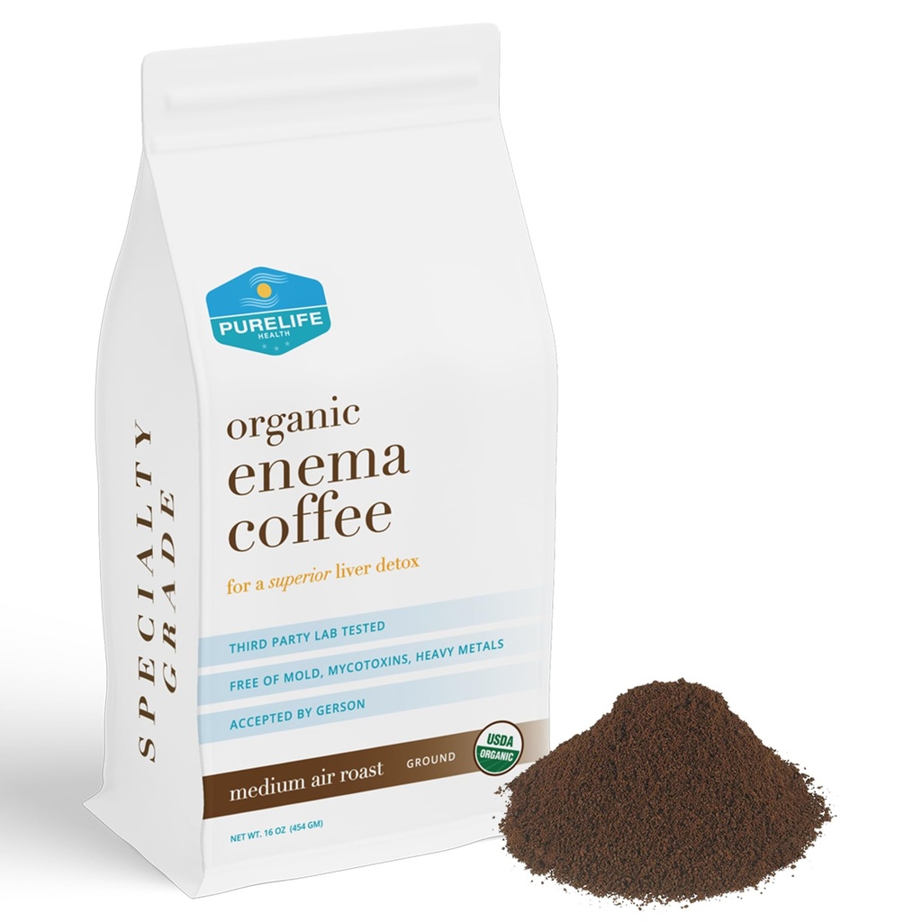 Purelife Enema Coffee- Medium Organic "Air Roasted" - 2 lbs - Lab Tested - Mold, Fungus and Mycotoxin Free - Specialty Grade Accepted By Gerson Institute- Buy 2 & Save!