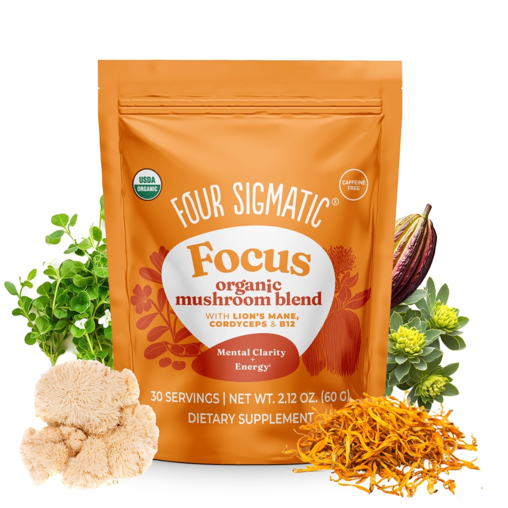 Four Sigmatic Focus Blend | Organic Lion's Mane Powder with Adaptogen and Mushroom Blend | Includes Cordyceps, Rhodiola, Bacopa & Mucuna | 30 Servings