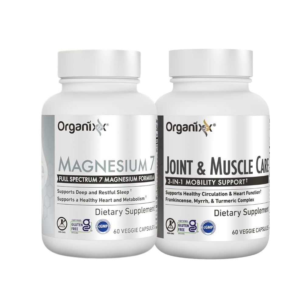 Organixx Magnesium 7 & Joint & Muscle Care Bundle, Organic Turmeric, Frankincense & Myrrh, 7 Bioavailable Chelated Magnesium Forms, Supports Joint, Muscle & Immune Health, Vegan, Non-GMO, 60 Caps Ea