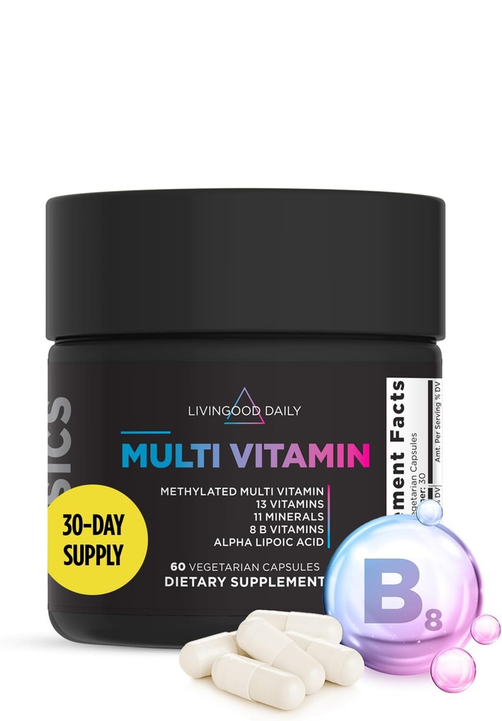 Livingood Daily Methylated Multivitamin for Women and Men, Multi Vitamin Supplement with Alpha Lipoic Acid, B Vitamins, Iron, Zinc and Selenium, Energy, Metabolism and Immune Support, 60 Capsules