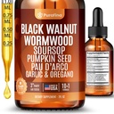 Wormwood Black Walnut Clove Cleanse Liquid Drops with SourSop, Pumpkin Seed, Pau D’Arco, Garlic & Oil of Oregano, Hull Extract Herb Tincture Drops For Humans 98% Absorption Gut Digestive Health (2oz)