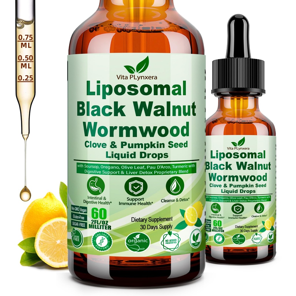 Wormwood Black Walnut Clove Cleanse Drops for Human, 15-in-1 Triple-Action Gut Detox & Digestive Wellness Organic Liquid Tincture w. Soursop PAU DArco Oil of Oregano, Elimination Detox Cleanse