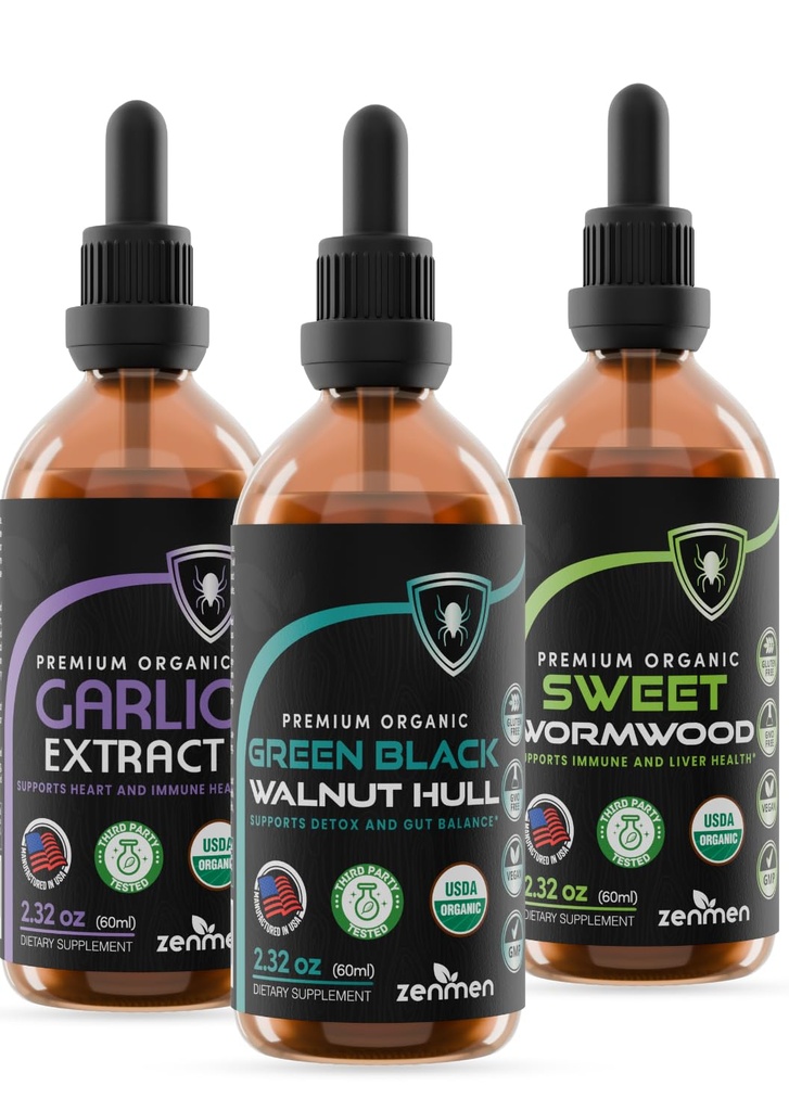 Zenmen Herbal Cleanse Tincture - Green Black Walnut, Sweet Wormwood & Garlic Bundle