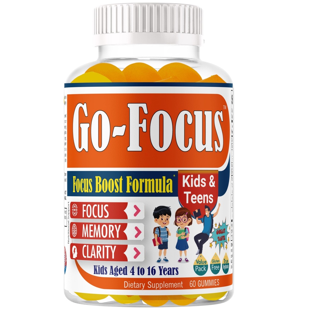 BrightKids Brain Supplements for Memory and Focus, Omega 3 & DHA Focus Gummies for Kids, Memory Booster Focus Supplement for Kids & Teens- Low-Sugar, Natural Fruit Flavor 60 Gummies