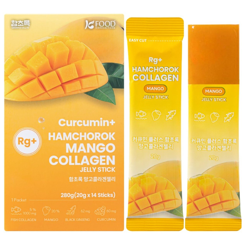 Rg+ Anti-Aging Korean-Beauty Mango Collagen Jelly / + Ginseng Concentrate for Immune Support, Skin, Hair, Nail & Joint (14)