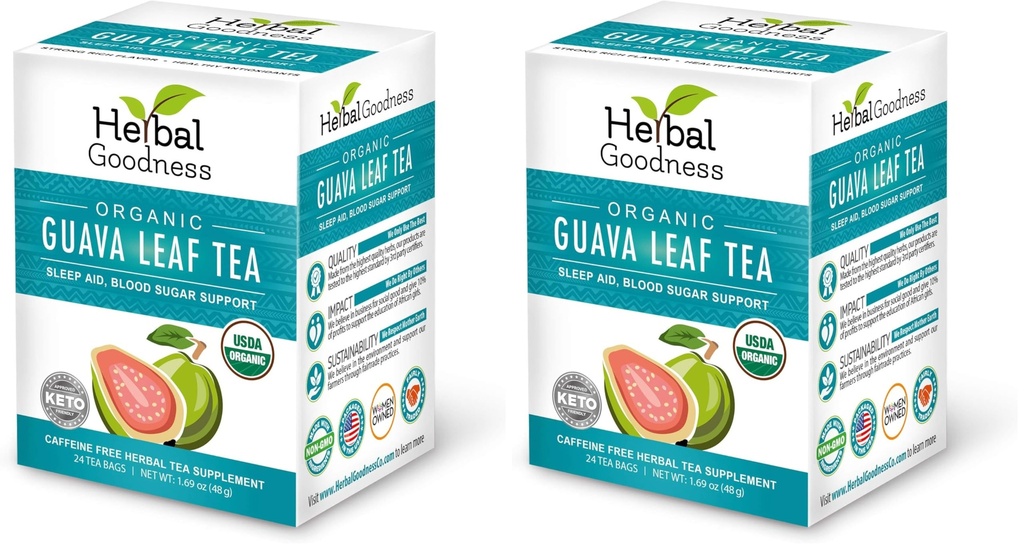 Guava Leaf Tea 24 Tea Bags - 100% Organic Natural Guava Leaves Tea - Hojas De Guayaba Organica for Immune Support, Digestion & Relaxation | Herbal Goodness (Pack of 2)