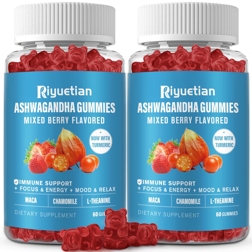 Organic Ashwagandha Gummies - with Turmeric Extract, L-Theanine & Vitamin B12 - Ashwagandha Ksm 66 for Immune Support & Increased Energy - Non GMO, Vegan - 120 Count