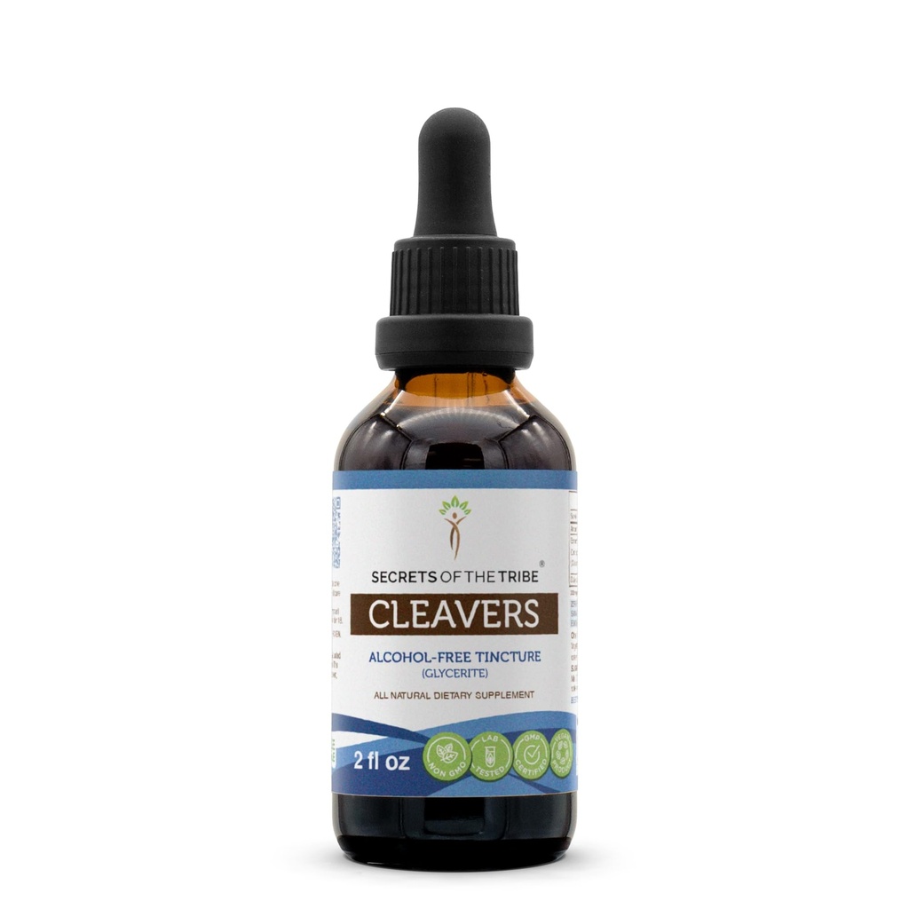 Secrets of the Tribe Cleavers Tincture Alcohol-Free Liquid Extract, Cleavers (Galium aparine) Dried Herb (2 FL OZ)