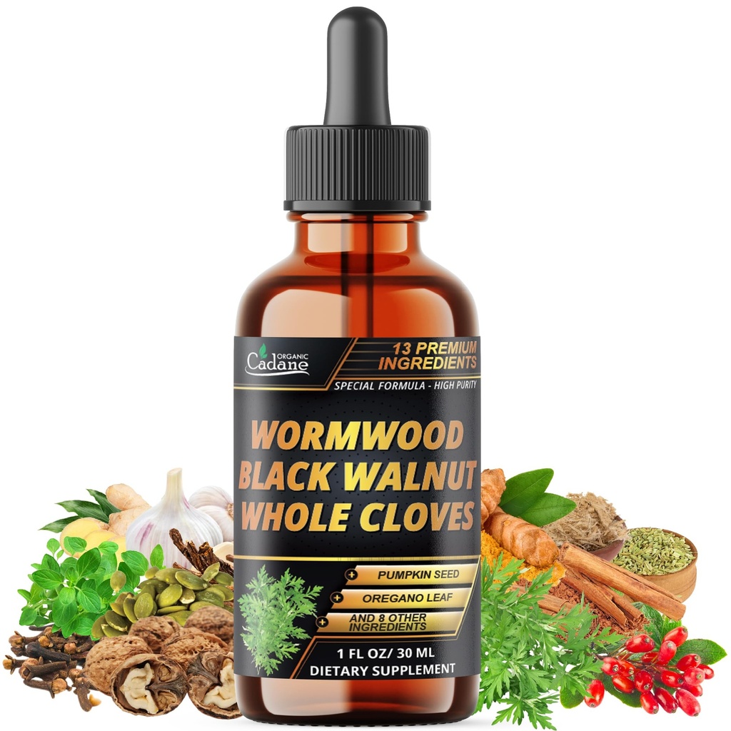 13in1 Wormwood Liquid Drops - Immune Support & Digestive with Black Walnut, Cloves, Berberine, Turmeric, Ginger, Ceylon Cinnamon, Oregano, Garlic & More - 1ml/30ml - 1 Month Supply