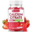 Calcium Citrate Gummies 1200mg - Chewable Calcium Supplement for Women & Men, Supports Bone & Muscle Health, Vegan, Strawberry Flavor, 60 Count