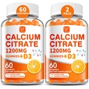 (2 Pack) Calcium Citrate 1200 mg with Vitamin D3 Gummies for Women & Men,Calcium Supplements for Bone & Teeth Support,High Absorption - Easy to Digest, Sugar Free,Vegan,Orange Flavor,60 Day Supply