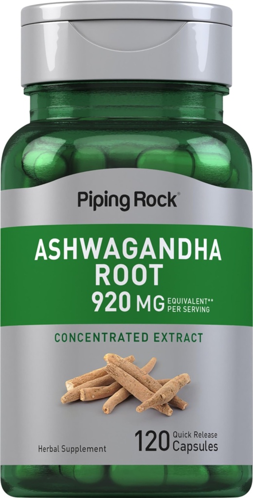 Piping Rock Ashwagandha Root Extract Supplement | 120 Capsules | Concentrated Herb for Men and Women | Non-GMO, Gluten Free