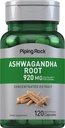 Piping Rock Ashwagandha Root Extract Supplement | 120 Capsules | Concentrated Herb for Men and Women | Non-GMO, Gluten Free