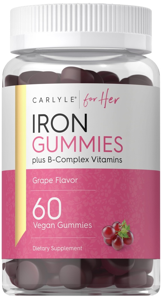 Carlyle Iron Gummies for Women with B-Complex Vitamins | 60 Count | Grape Flavor | Vegan, Non-GMO & Gluten Free Supplement