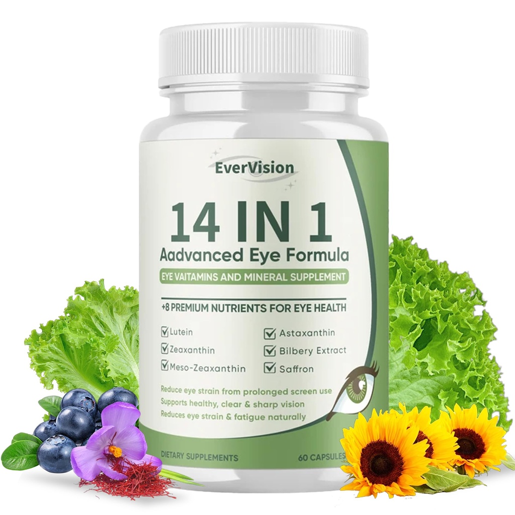 14 in 1 Advanced Eye Formula, Eye Vitamin and Mineral Supplement with Zinc, Lutein, Zeaxanthin & Bilberry Extract, 60ct