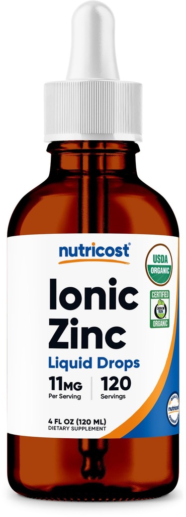 Nutricost Organic Ionic Zinc Drops (11mg) 4 fl oz - Liquid Drops, USDA Organic, OTCO Certified, Vegetarian, GMO-Free, Gluten-Free, 120 Servings