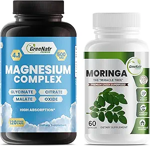 Magnesium Supplement with Glycinate, Citrate, Malate & Oxide Plus Moringa Oleifera with Vitamin C, Omega 3 & Amino Acids - Boosts Energy, Mood, Memory