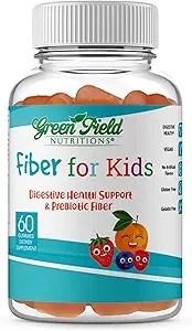 Greenfield Nutritions: Halal Fiber Gummies for Kids from Prebiotic Soluble Chicory for Digestive & Gut Support, Immune Support, Non-GMO, Gelatin Free, Gluten Free 60 Counts, Halal Kids Vitamins