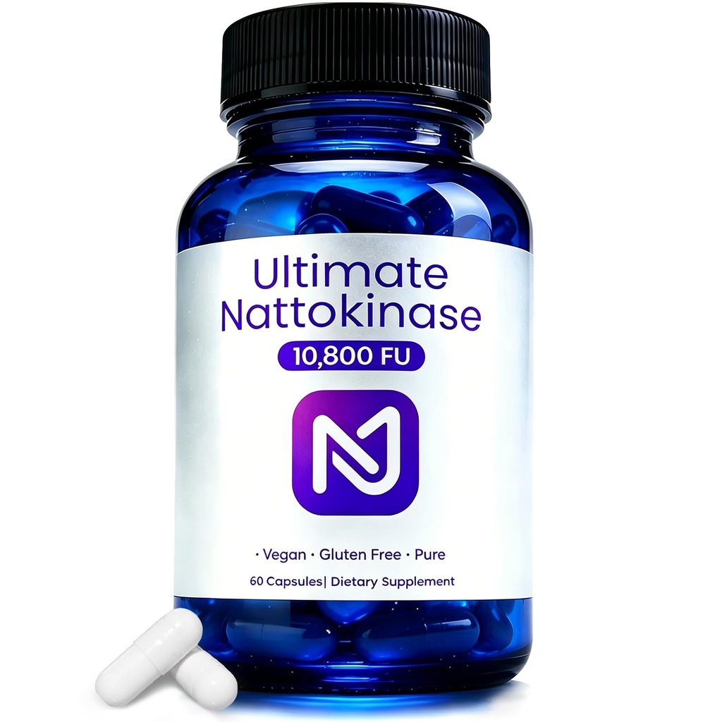 Ultimate Nattokinase Capsules, Organic Vegan Supplement, Non-GMO Gluten-Free, Supports Cardiovascular & Heart Health, Fermented Soy Enzyme Extract, 60 Capsules.