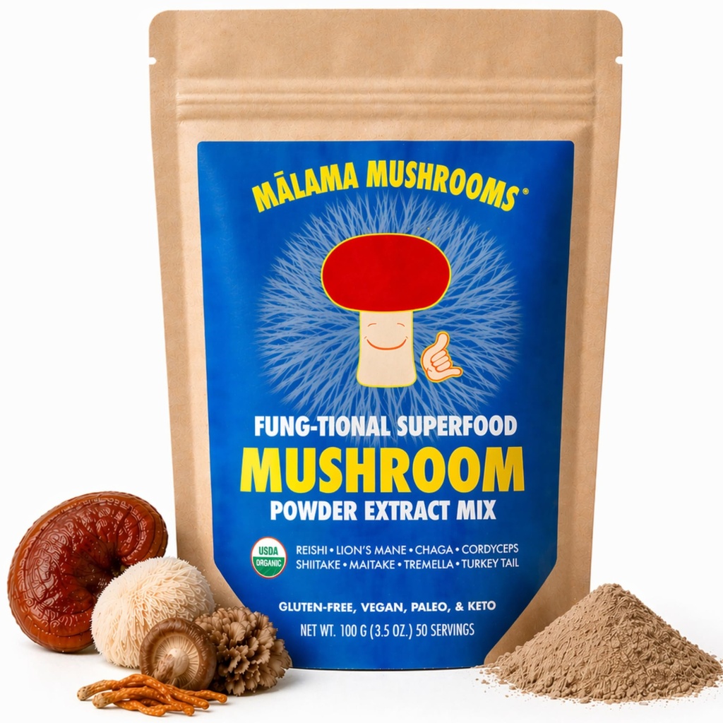 8-Mushroom Extract Powder by Malama, Organic Body Mushroom Blend Featuring Lion's Mane, Reishi, Cordyceps, Chaga, Turkey Tail, Superfood Adaptogenic
