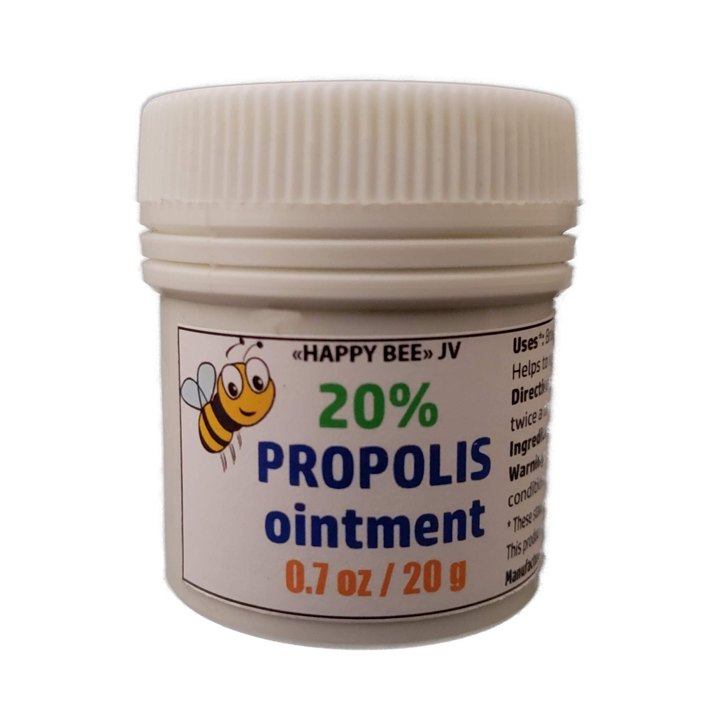 Happy bee Natural Propolis Ointment for Wounds, Cuts, Scratches, Burns, 20 g / 0.7 oz Pack (20% Ointment)