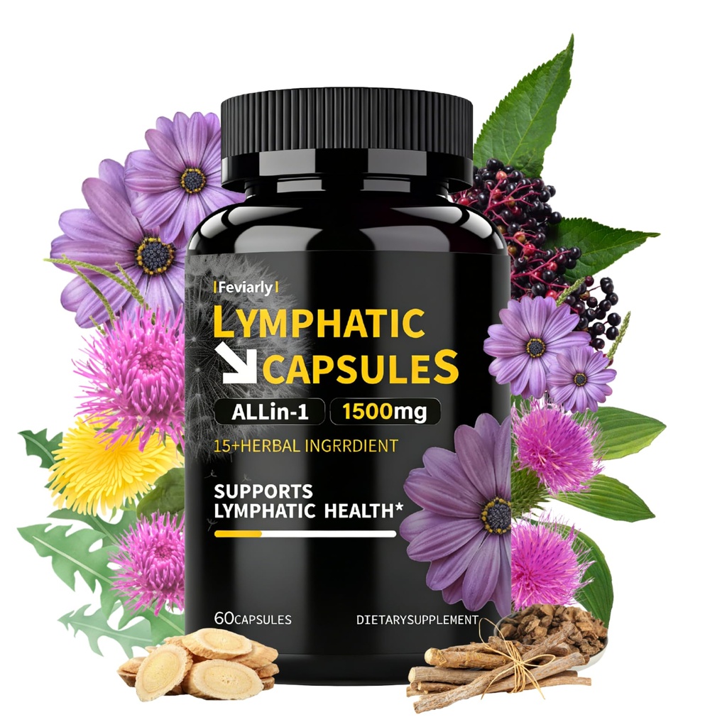 Lymphatic Health Supplement Capsules，Swelling Health, Liver&immunity Health, Luid Circulation & Balance, Antioxidant, Herbal Products Echinacea,Dandelion, Elderberry, Plantain Leaf, Burdock Supplement