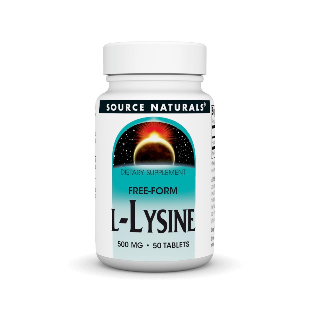 Source Naturals Free-Form L-Lysine Free Form, 500 mg - 50 Tablets | Amino Acid Supplement Supports Energy Production & Collagen Formation