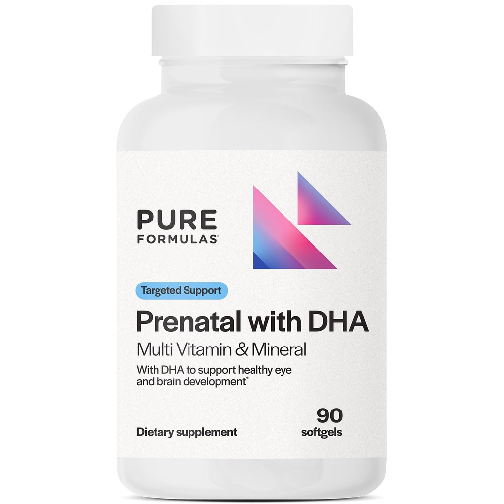 PureFormulas Prenatal Vitamins with DHA, Comprehensive Multi Vitamin & Mineral for Maternal Wellness and Baby's Healthy Development, Gluten-Free, Non-GMO, 30 Servings, 90 Softgels