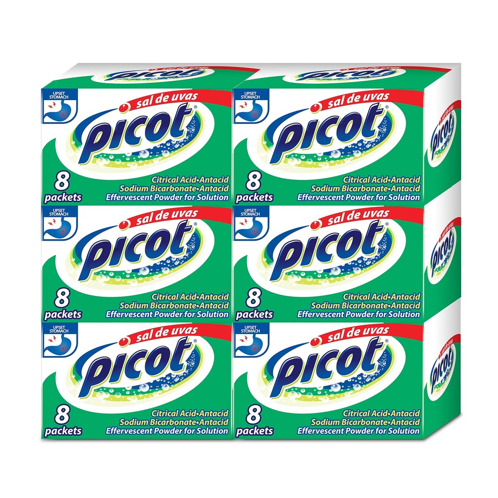 Sal de Uvas Picot, Effervescent Powder Solution, Antacid, 0.17 Oz, 8 Count (Pack of 6) Antacid Packets