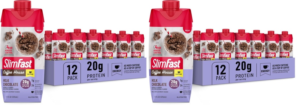 SlimFast Shake,NEW Milk Chocolate- 20g Protein,Meal Replacement Shake Ready to Drink,High-Protein with Low Carb and Low Sugar,24 Vitamins and Minerals,11 Fl Oz,(Pack of 24)