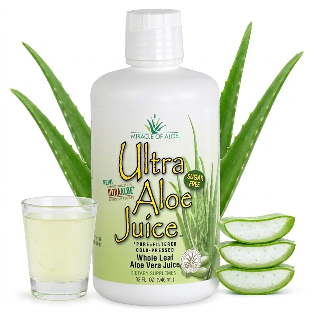 Miracle of Aloe Ultra Aloe Vera Juice, Whole Leaf, Pure, Filtered, Certified for Content and Purity, 1 Qt