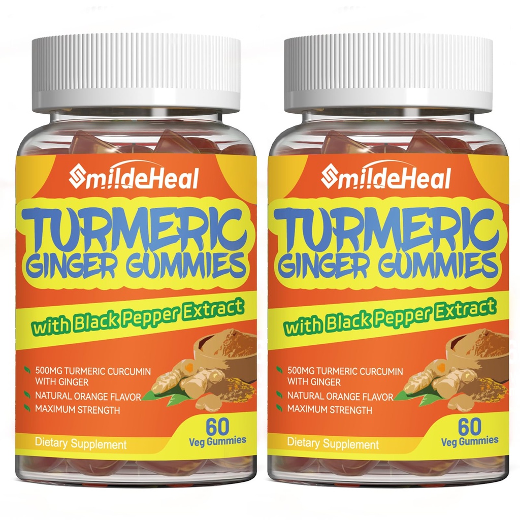 Turmeric Curcumin Gummies 500mg, with Turmeric Root Extract, Ginger Root, Black Pepper Extract, Antioxidant Support, Orange Flavor Gummies, 60 Count (Pack of 2)