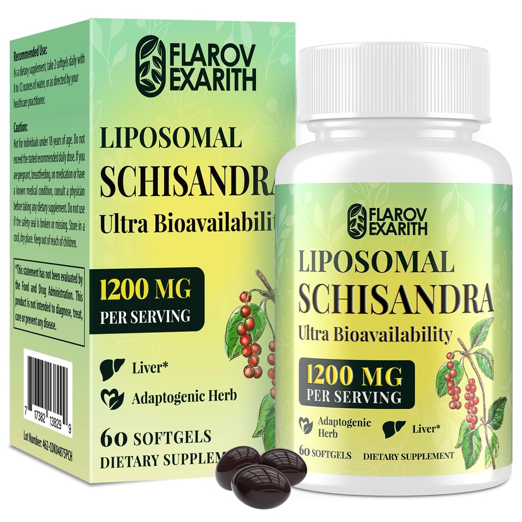 Liposomal Schisandra Berry Extract 1200mg – Stress & Adrenal Balance Supplement for Cortisol, Calm Energy & Focus – Vegan Adaptogenic Formula for Women & Men – 60 Softgels