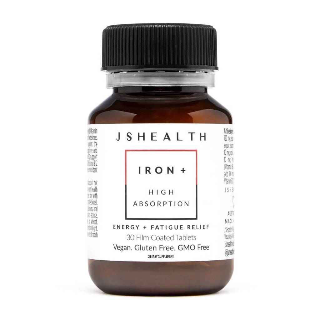 JSHealth Iron Supplement with Vitamin C. Ferrochel Iron Supports Energy Levels. Non-Constipating, with B Vitamins. By Nutritionist Jessica Sepel (30 Tablets)
