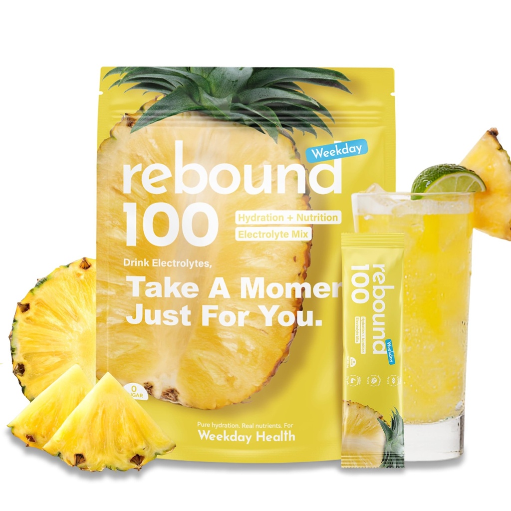 Electrolyte Powder Packets for Hydration – Sugar Free Electrolytes Drink Mix with Lutein for Eye Support, Instant Hydration & Daily Recovery – Rebound 100 Clean Hydration Powder Sticks, (Pineapple)