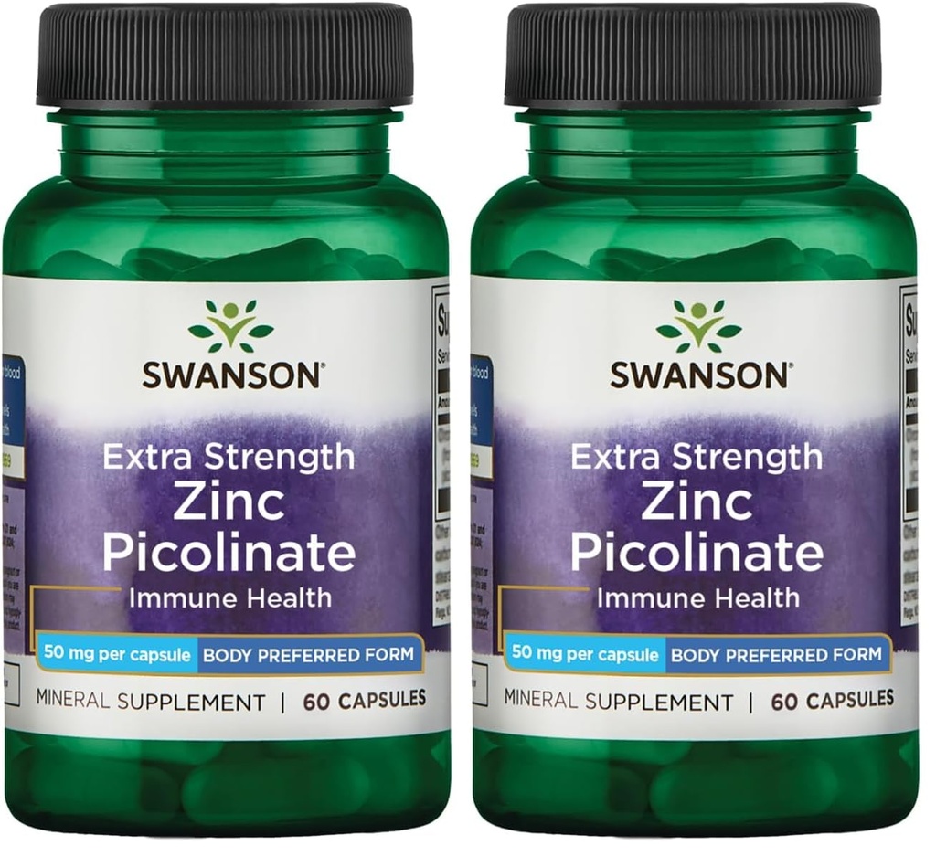 Swanson Extra Strength Zinc Picolinate - Body Preferred Form 50 mg 60 Caps (Pack of 2)