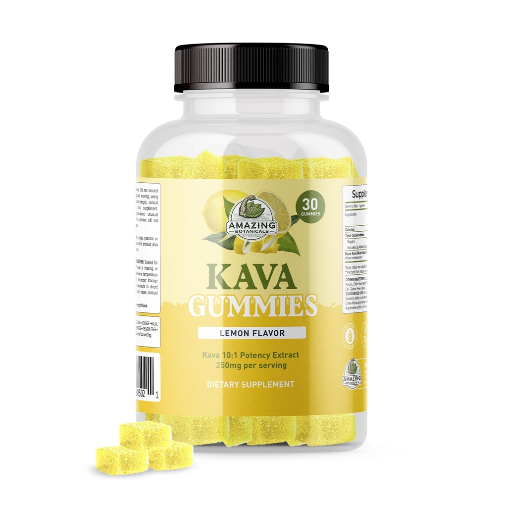 Amazing Botanicals Zesty Lemon Kava Gummies - 250mg per Gummy - Natural Sleep Aid for Relaxation & Restful Nights, Non-GMO, Vegan, Gluten-Free - 30 Gummies