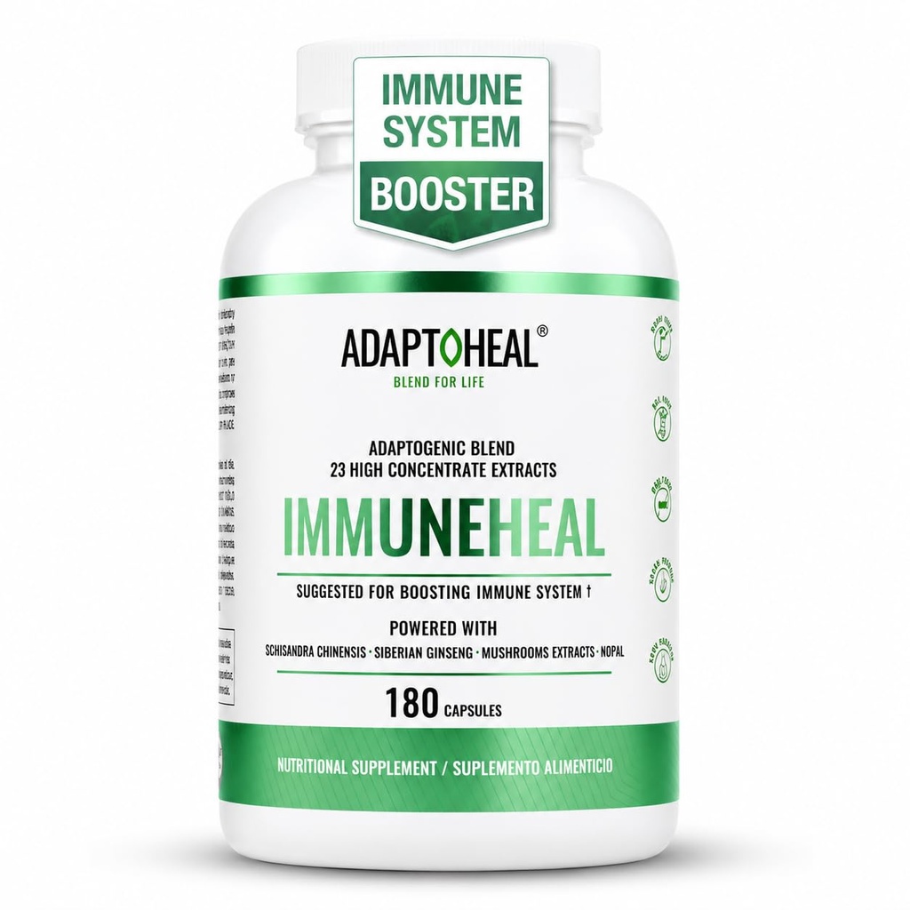 ADAPTOHEAL Immuneheal Immune System Support Supplement – Adaptogenic Blend - 23 Concentrate Extracts with Reishi, Ginseng & Astragalus – Daily Wellness Support – 180 Capsules
